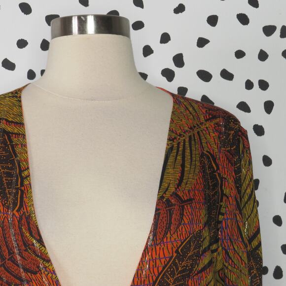 Le Superbe Orange Tropical Palm Print Crosby Ave Long Sleeve Midi Dress - Picture 5 of 11